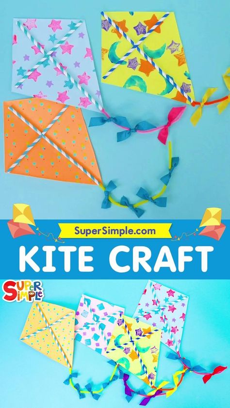 Kites Craft Preschool, Make A Kite Preschool, Toddler Kite Craft, Diy Kites Preschool, Kite Craft Preschool Art Projects, Kite Craft Kindergarten, Kites For Preschoolers, Craft Kite Making, Sankranti Activity For Kids