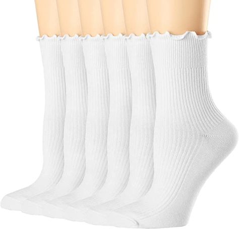 These socks come in a pack of 6 for $12! They also come in variety color packs of 6 with 20 options to choose from Socks Ruffle, Long White Socks, Frilly Socks, Ruffled Socks, Womens Socks, Ankle Socks Women, Comfortable Socks, Lace Socks, Cute Socks