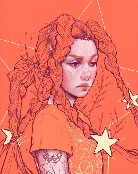 Chantal Horeis, Orange Line Art, Orange Line, Theme Color, Portrait Illustration, Pretty Art, Digital Painting, Digital Illustration, Art Inspo