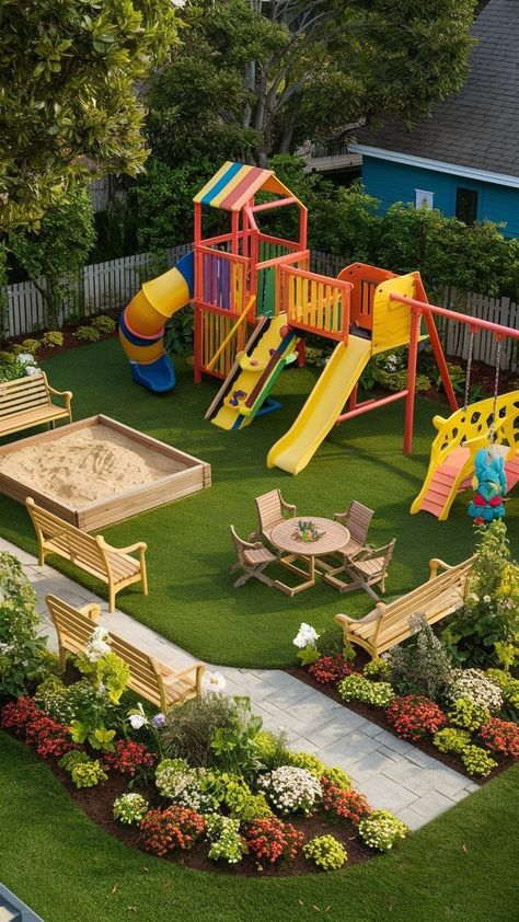 Kids Garden Play Area, Play Area Garden, Diy Backyard Projects, Kids Garden Play, Kid Friendly Backyard, Outdoor Kids Play Area, Kids Backyard Playground, Ideas For Fun, Play Area Backyard