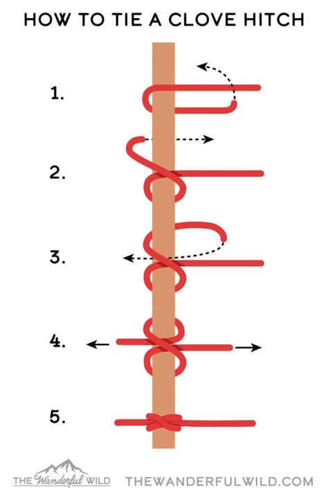 How to tie a Clove Hitch Vertical Clove Hitch Knot Tutorial, Knots Guide For Camping, Vertical Clove Hitch Knot, Clove Hitch Knot Macrame, How To Tie A Clove Hitch Knot, How To Tie Knots, Animated Knots, Clove Hitch Knot, Hitch Knot