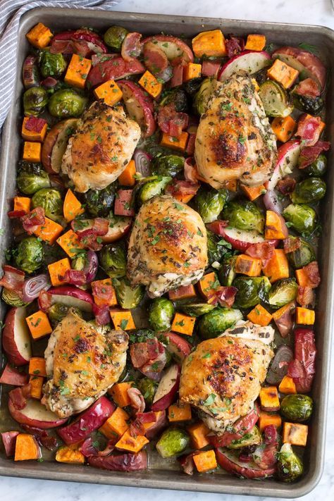 One Pan Autumn Chicken Dinner Fall Recipes Sheet Pan, Autumnal Dinner Recipes, Seasonal Autumn Recipes, Meals For Mabon, Fall Chicken Sheet Pan Dinner, One Pan Autumn Chicken Dinner, Good Fall Dinners, One Pan Fall Dinner, Sheet Pan Dinners Fall