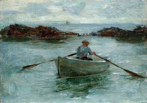 Henry Scott Tuke (Man Rowing a Dinghy) Henry Scott Tuke, Boat Painting, Row Boat, Rowing, Impressionism, Boats, Water, Art