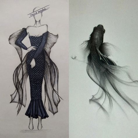 Fashion design
fashion sketch
sketch
fashion Fish Inspired Dress Illustration, Animal Inspired Fashion Illustration, Fish Inspired Fashion Illustration, Fish Inspired Fashion, Fish Fins, Fish Fashion, Fashion Model Sketch, Dyeing Tutorials, Fish Dress