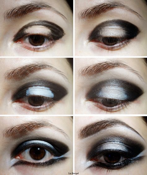 gothic makeup tutorial | Prime your eyelids and start to fill your lids with black pencil ... Punk Rock Makeup, Goth Eyeshadow, Gothic Eye Makeup, Gothic Makeup Tutorial, Rock Makeup, Make Up Designs, Black Eye Makeup, Angel Makeup, Makeup Ads