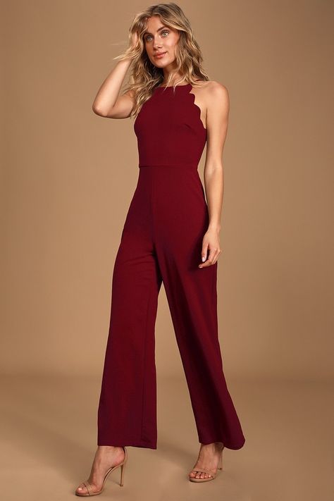 Chic Burgundy Jumpsuit - Scalloped Jumpsuit - Wide-Leg Jumpsuit #ad #Jumpsuit, #AFFILIATE, #Burgundy, #Chic, #Leg Burgundy Jumpsuit Outfit, Dressy Jumpsuit Outfit, Wedding Attendee Dress, Prom Fits, Classy Jumpsuit Outfits, Jumpsuit Lulus, Date Night Outfit Classy, Date Night Outfit Summer, Classy Jumpsuit