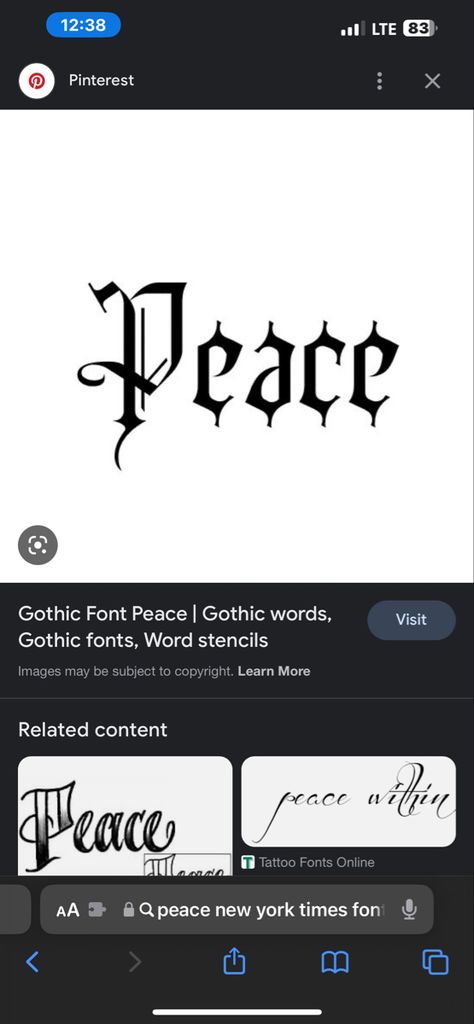 Gothic Words, Tattoo Word Fonts, Peace Tattoo, Peace Tattoos, Word Stencils, Word Fonts, Gothic Fonts, Tattoo Font, Online Fonts