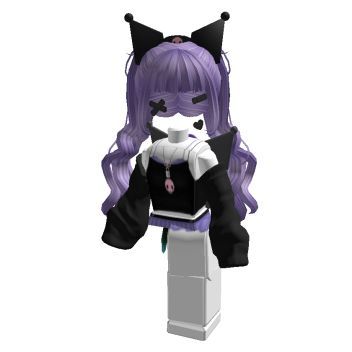 My Melody And Kuromi Roblox Avatars, Purple Roblox Outfits, Roblox Sanrio Avatars, Purple Roblox Avatar Ideas, Kuromi Roblox Avatars, Roblox Purple Outfits, Roblox Sanrio Outfits Ideas, Pastel Goth Roblox Avatar, Purple Hijab