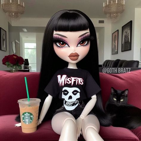 Good morning 🐈‍⬛ #bratz #explorepage Bratz Doll Bangs, Goth Bratz, Black Bratz Doll, Betty Boop Art, Dark Home Decor, Romantic Goth, Cute Disney Wallpaper, Bratz Doll, Vintage Poster Art