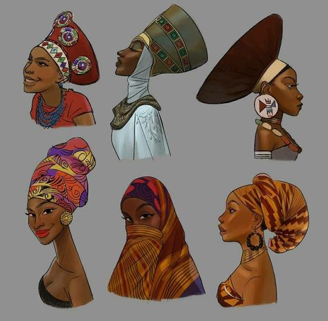 Nubian Women, Head Dresses, Characters Drawing, Photographie Portrait Inspiration, Afrocentric Art, Black Art Painting, Head Dress, Black Characters, Art Portraits