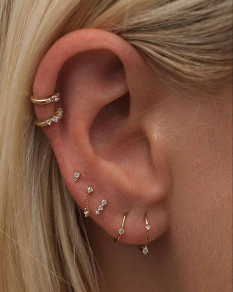 Diamond earrings Full Ear Piercings, Dripping In Diamonds, Unique Ear Piercings, Ear Piercings Chart, Nose Ring Jewelry, Ear Lobe Piercings, Belly Button Piercing Jewelry, Piercing Inspo, Ear Art