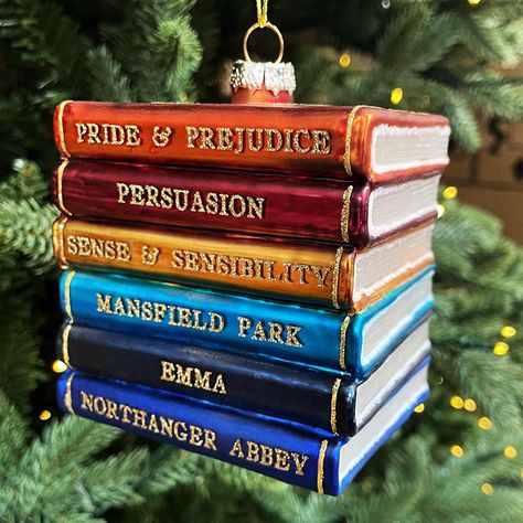 Jane Austen Christmas Tree Ornament, Bookish Christmas Decoration, Librarian Teacher Book Club Gift, Classic Literature, Blown Glass 3D Jane Austen Christmas, Bookish Christmas, Book Christmas Tree, Northanger Abbey, Jane Austen Gifts, Book Pendant, Teacher Book, Sense And Sensibility, Mansfield Park