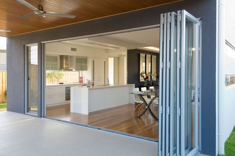 Boutique Aluminium Bifold Doors | A&L Bifold Door Ideas, Folding Glass Patio Doors, Louvre Window, Alfresco Ideas, Modern Patio Doors, Backyard Renovation, Fold Door, House Colour, Glass Doors Patio