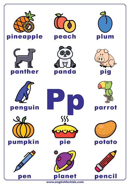 English alphabet poster to learn letter P P Words Preschool, Letter Posters Preschool, P Words Letter, P Is For, Letter P Preschool, Letter U Activities For Preschool, Letter L Words, Letter P Worksheets, Preschool Alphabet Letters