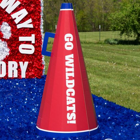 Add the finishing touch with the Megaphone Parade Float Kit on your Homecoming float. Personalized cardboard megaphone is easy to assemble and comes in school colors! Made of cardboard Measures 4' 8" high x 2' 4" wide x 2' 4" deep Easy assembly Cheerleading Party, Parade Float Supplies, Homecoming Floats, Student Section, Cheerleading Cheers, Homecoming Parade, Homecoming Week, Football Cheerleaders, Cheer Coaches