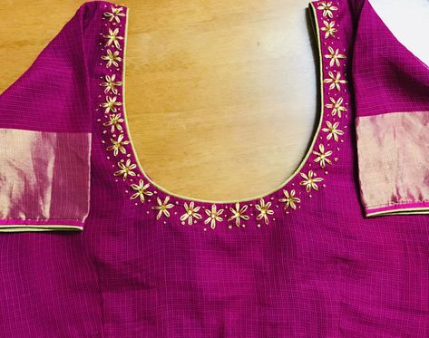 Simple Embroidery For Blouse, Simple Blouse Neck Models, Hand Embroidery Blouse Designs Simple, Simple Ariwork Blouse, Hand Embroidery Designs For Blouses, Simple Machine Embroidery Blouse Designs, Simple Embroidery Designs Blouse, Needle Painting Embroidery, Fabric Portraits