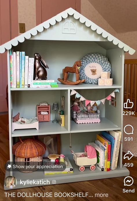 Dollhouse Into Bookshelf, House Bookshelf, Pottery Barn Dollhouse, Dollhouse Shelf, Dollhouse Bookshelf, Dollhouse Bookcase, Homemade Toys, Big Girl Rooms, Girl House