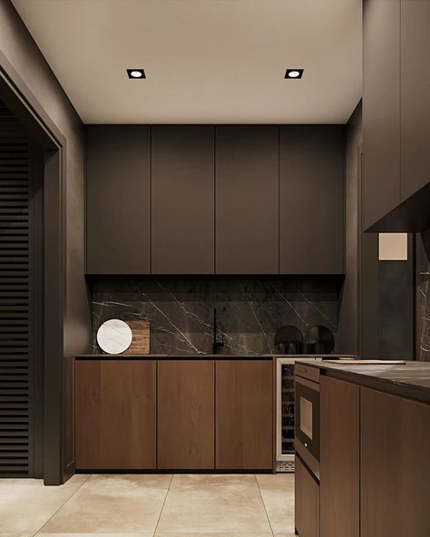 Dark Tone Kitchen, Dark Minimalist Kitchen, Masculine Home Design, Dark Kitchen Ideas Modern, Masculine Kitchens, Modern Kitchen Dark Cabinets, Modern Kitchen Design Dark, Modern Warm Kitchen, Kitchen Masculine