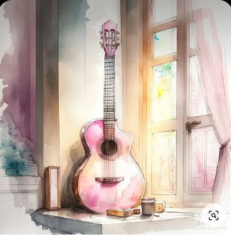 Water Colour Art Aesthetic Easy, Watercolour Painting Aesthetic, Drawing Basics Learning, Water Colour Painting Watercolour, Guitar Journal, Education Drawing, Drawing Basics, Guitar Drawing, Learning Art