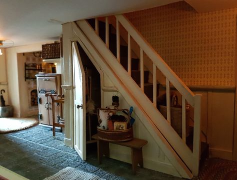 Dollhouse Under Stairs, Closet Under The Stairs, Bridgerton Fashion, Closet Under Stairs, Stairs In Kitchen, Dollhouse Tutorials, Old Manor, Under The Stairs, Dollhouse Ideas