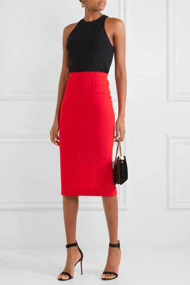 Red Pencil Skirt Outfit, Pencil Skirt Outfit, Red Pencil Skirt, Pencil Skirt Outfits, Red Pencil, Crepe Skirts, Stylish Skirts, Poppy Red, Roland Mouret