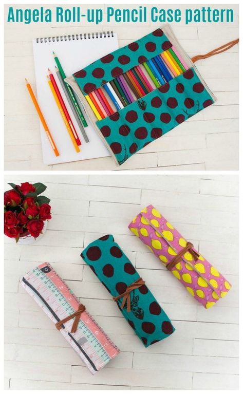 Sewing pattern for a roll up pencil case. This easy to sew roll up storage case is ideal for storing arts and crafts supplies such as pens, pencils, crayons, crochet hooks and even cosmetic brushes. This DIY brush roll to sew works for students, kids and busy moms. Craft storage ideas to sew. #SewModernBags #SewABag #BagSewingPattern #SewAPencilCase #PencilCaseSewingPattern #QuickSewingPattern #EasySewingPattern #BeginnerSewingPattern Easy Pencil Case Sewing Pattern, Pencil Cases To Sew, Roll Up Pencil Case Diy Free Pattern, Pencil Roll Sewing Pattern, Pencil Case Pattern Free, Pencil Case Sewing Pattern, Diy Crafts Pencil Case, Pencil Case Sewing, Roll Up Pencil Case