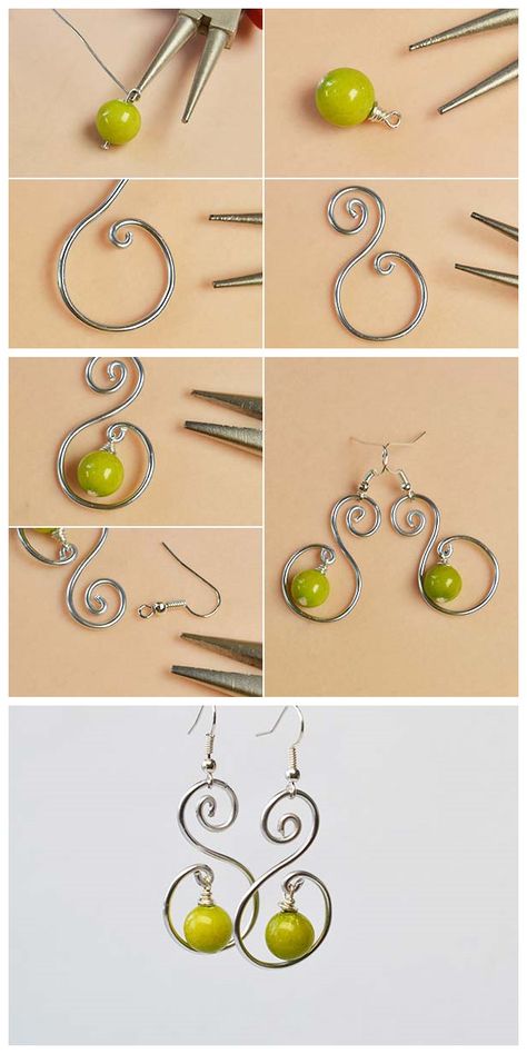 Learn from #Beebeecraft how to make #wirewrapped beads #dangleearrings. Making Rings, Wire Wrapped Jewelry Diy, Wire Wrapped Jewelry Tutorials, Easy Jewelry, Wire Jewelry Tutorial, Wire Jewelry Designs, Beaded Jewellery, Diy Wire Jewelry, Wire Work Jewelry