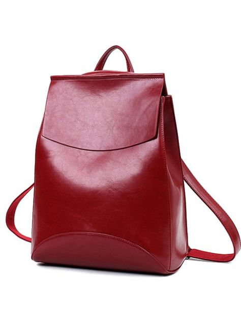 PU Leather Cover Solid Color Satchel - WINE RED  Mobile School Shoulder Bag, Beautiful Backpacks, Shoulder Bags For School, Minimalist Bag, Satchel Backpack, Leather Backpacks, Vintage Backpacks, Shoulder Backpack, Black Leather Backpack