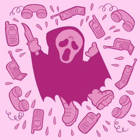 Pink Slasher Aesthetic, Slasher Pfp, Cute Horror Art, Ghostface Pink, Pink Ghostface, Ipad Backgrounds, Ghostface Scream, Arte Grunge, Slasher Movies