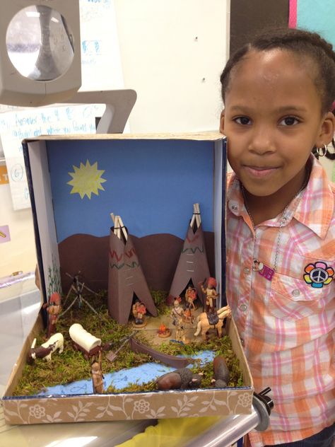 As a culminating activity for our Native American unit, students were asked to create a shoebox diorama. Students were expected to show the ... Indian Projects For School, Native American School Project Ideas, Native American Shoe Box Project, Wigwam School Project, Great Plains Indians Project, Shoebox Diorama School Projects, Indian Diaroma Ideas, Native American Diorama Projects, Native American Dwelling Project