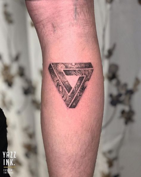 Cool Space Tattoos, Space Tattoo Ideas, Triangle Tattoo Design, Camping Tattoo, Impossible Triangle, Penrose Triangle, Space Tattoos, Monkey Tattoos, Shiva Tattoo