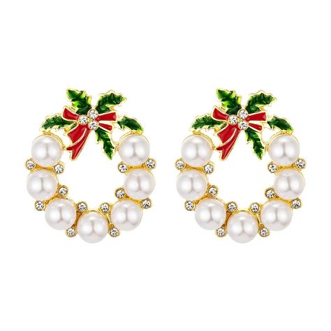 PRICES MAY VARY. [Unique Christmas Gifts for Women] - Perfect christmas gifts for mom, mother-in-law, grandma, sisters or anyone you love. These christmas-themed wreath earrings are sure to catch everyone's attention during the festive season. [Customized Christmas Earrings] - Adorable and charming stud christmas wreath earrings, adorned with simulated pearls. Adding a touch of holiday spirit to any outfit or accessory. A nice costume jewelry for women christmas. [Premium Materials, Fine Workman Cute Christmas Accessories, Cute Christmas Earrings, Christmas Wreath Earrings, Gold Christmas Wreath, In Law Christmas Gifts, Christmas Beading, Wreath Earrings, Christmas Attire, Hoop Drop Earrings