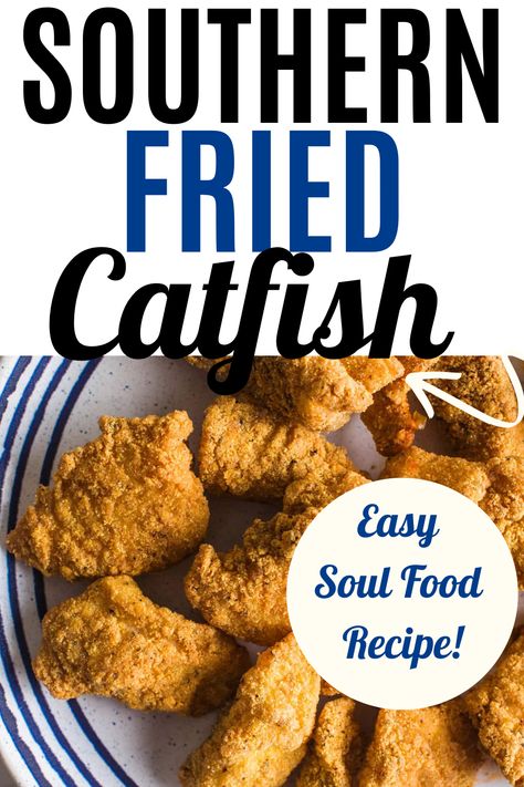 This Southern Fried Catfish has a crispy golden brown cornmeal crust and is seasoned to perfection with fish fry seasoning. It's a real crowd-pleaser and the best recipe for fish fries or a cookout! Serve it with spaghetti, red beans and rice, coleslaw, and a slice of white bread for a tried and true down home southern meal. Fish Cornmeal Recipe, Fried Catfish Recipe Southern, Fried Whiting Fish Recipes, Deep Fried Catfish, Easy Fried Fish, Southern Fried Fish, Deep Fried Pork Chops, Spaghetti Red, Fish Fry Seasoning