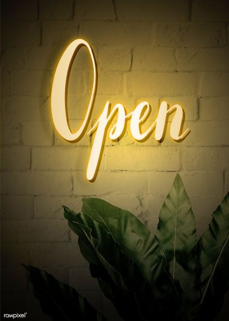 Logo Online Shop, Neon Open Sign, Open Sign, A Brick Wall, Open Signs, Daylight Savings Time, Neon Purple, Neon Light Signs, Yellow Aesthetic