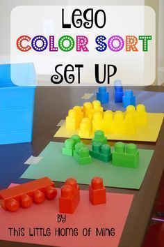 Lego Color Sort  for 2 year olds- This Little Home of Mine Color Sorting Activities, Preschool Colors, Montessori Preschool, Teaching Toddlers, Teaching Colors, Easy Toddler, Daycare Activities, Activities Preschool, Toddler Snacks