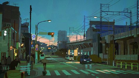 Drawing Buildings, Environment Painting, Bg Design, Color Script, City Street, Digital Art Illustration, Visual Development, Art And Illustration, Environment Design