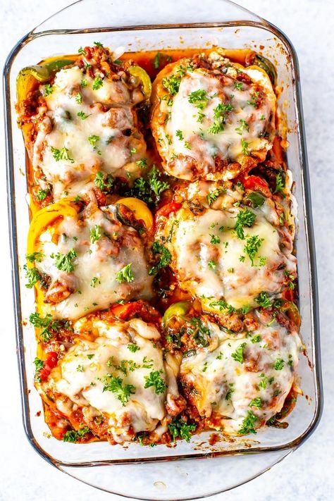 Lasagna Peppers, Stuffed Foods, Lasagna Stuffed Peppers, Low Carb Lasagna, Low Carb Vegetarian Recipes, Stuffed Pepper, Homemade Marinara, Meal Prep Bowls, Meal Prep For The Week