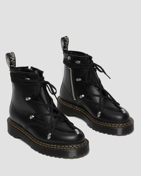 Rick Owens Doc Martens, Toni Kensa, Rick Owens Boots, Single Clothes, A Lot Of Clothes, Lace Ankle Boots, Taupe Heels, Black Dr Martens, Wrap Boots