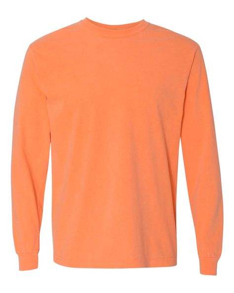 Comfort Colors 6014 - Garment Dyed Heavyweight Ringspun Long Sleeve T-Shirt- Melon Comfort Color, Party Items, Towels Design, Dyed Fabric, Fall Collections, Turks And Caicos Islands, Twill Tape, Tee Shop, Online Design