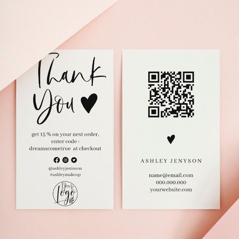 Cool script black white logo order thank you business card Cute Business Cards, Creative Calendar, Black White Logo, Qr Code Business Card, Documents Design, Flower Gift Ideas, Diy Gifts For Friends, Business Thank You Cards, Branding Mood Board