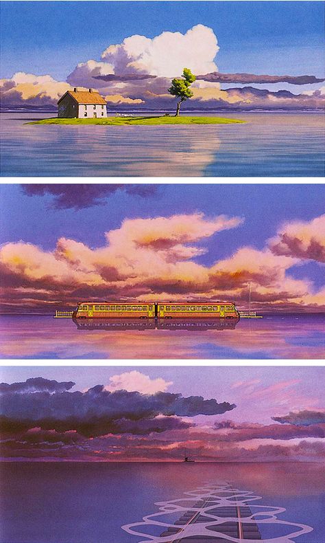 Painting Studio Ghibli Scenes, Studio Ghibli Scenes, Painting Studio Ghibli, Animal Sidekicks, Ghibli Scenes, Train Scene, Cowboy Bebop Anime, Studio Ghibli Background, Chihiro Y Haku