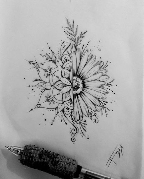 Half Mandala Flower Tattoo, Cover Up Tattoos Back Of Neck, Flower Elbow Tattoos For Women, Womens Leg Tattoo Ideas, Elbow Flower Tattoos, Half Flower Tattoo, Mandala Flower Tattoo, Black And White Flower Tattoo, Floral Mandala Tattoo