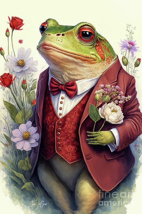 Animals In Clothes Paintings, Anthropomorphic Photography, Lady In Red Dress, Frosch Illustration, Frog Pictures, Parmesan Potatoes, Funny Frogs, Frog Art, A Frog