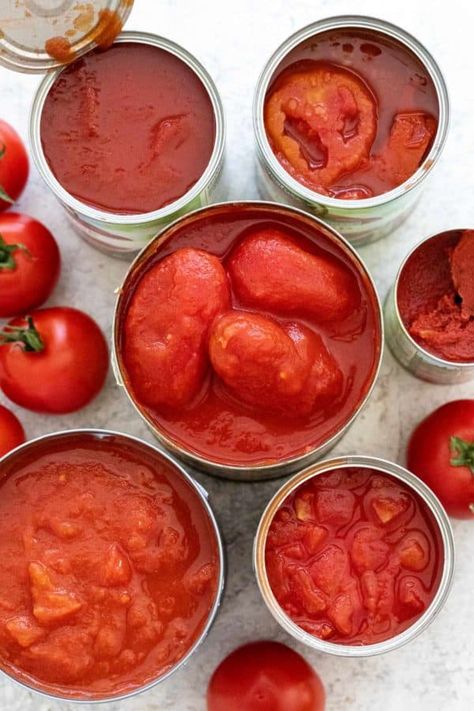 7 Types of Canned Tomatoes https://www.jessicagavin.com/types-of-canned-tomatoes/ Canned Stewed Tomatoes, Canned Tomato Recipes, Kung Pao Chicken Recipe, Risotto Dishes, Chicken Tikka Masala Recipes, Canned Tomatoes, Canning Diced Tomatoes, Stewed Tomatoes, Canning Tomatoes