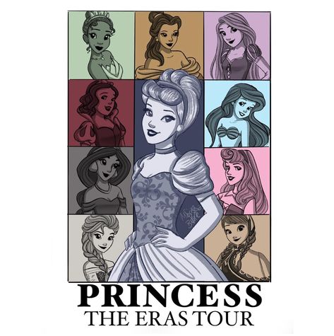 Marissa Belle on Instagram: “The Princess Eras Tour, I was inspired by @fittingpiecesandco please share with your favorite Taylor or Princess Song. #theerastour…” Disney Princess Illustration Art, Princess Eras Tour, Disney Eras Tour, Disney Princess As Taylor Swift Albums, Disney Taylor Swift, Eras Tour Drawing, Taylor Swift Disney, Animated Disney Characters, Ariel Disney Princess