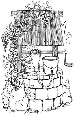 Beccy's Place: Wishing Well Adult Colouring Pages, Soyut Sanat Tabloları, Wood Burning Patterns, Pola Sulam, Water Well, Wishing Well, Drawing Lessons, Coloring Book Pages, Coloring Pictures