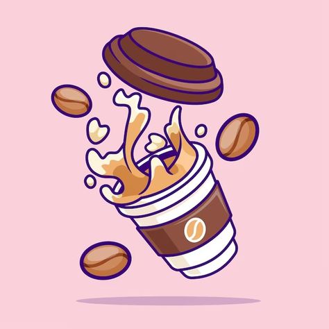 Catalyststuff | Freepik Bean Cartoon, Tea Cup Drawing, Inktober Ideas, Coffee Cup Drawing, Cafe Icon, Ice Bear We Bare Bears, Stickers Ideas, Coffee Tattoos, Coffee Vector