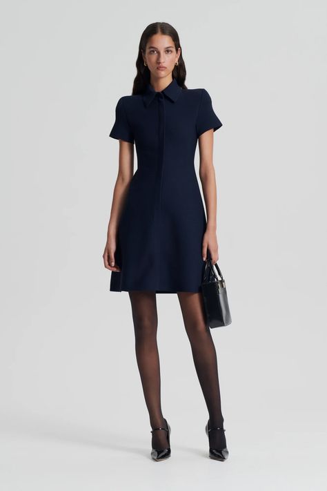 Modern Workwear, Navy Mini Dress, Shirt Mini Dress, Silk T Shirt, Mini Dress Outfits, Structured Dress, Knit Dresses, Zip Shirt, Scanlan Theodore