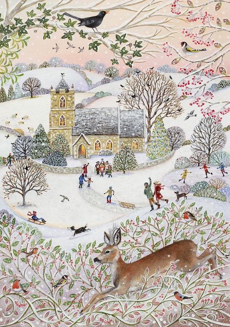 Suffolk Original Paintings For Sale | Lucy Grossmith | Heart To Art Exquisite Decor, Original Paintings For Sale, Winter Illustration, Country Church, Art Et Illustration, Winter Art, Naive Art, Art And Illustration, Christmas Illustration