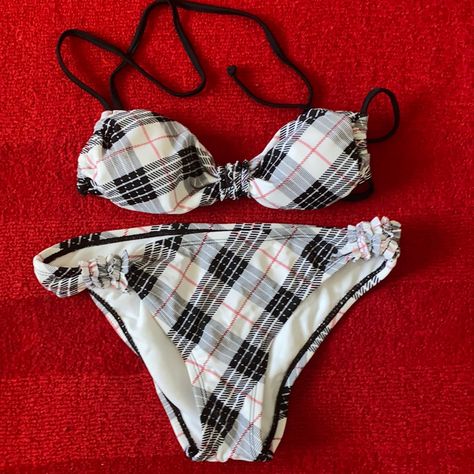 80% Nylon 20% Spandex Liner 100% Polyester Bottom: Flat Measure Waist 13” Length 1.5-7” Raffles Red, White , Black Plaid Thrift Manifest, 2023 Wishlist, Plaid Bikinis, Measure Waist, Closet Wishlist, Summer Bathing Suits, College Girl, Hot Kiss, Cute Bathing Suits